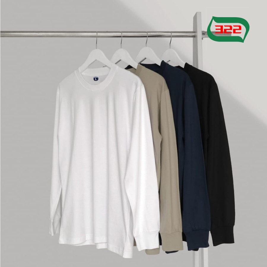 Baju Kaos Polos Lengan Panjang Pria Wanita Hitam Putih Katun Size S-XL – White Solid, S